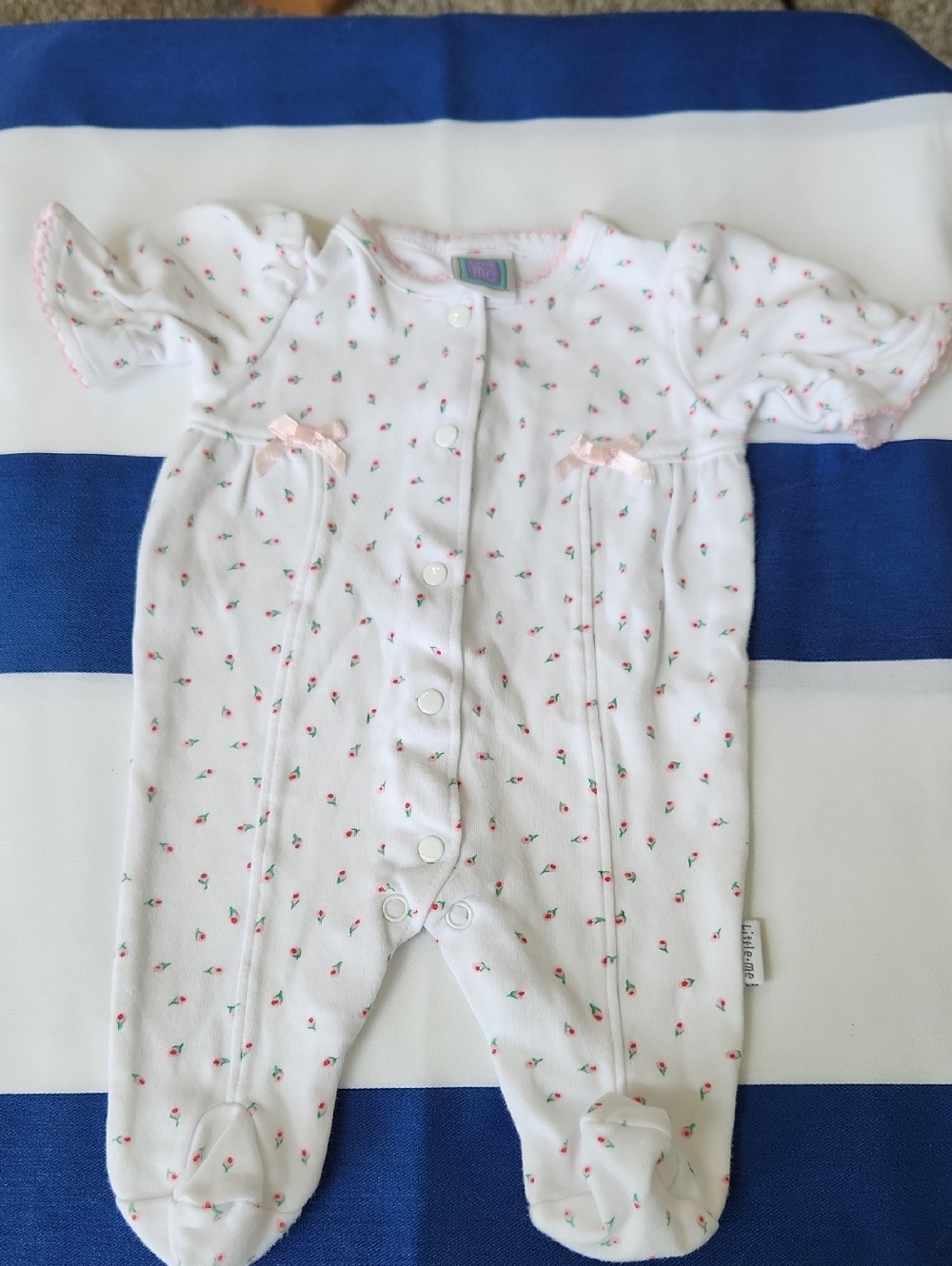 Little Me White Footed Romper with Pink Floral Print
